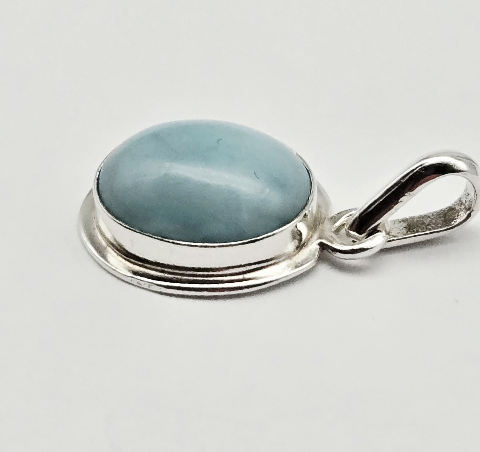 Sterling Silver 925 Light Blue Amazonite/ Larimar Pendant – 2.8g Round Cabochon