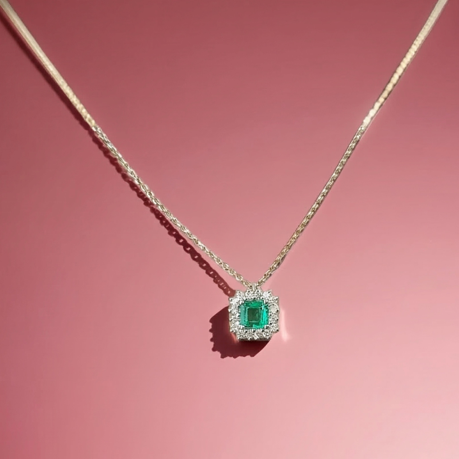 925 Sterling Silver Green Emerald & Moissanite Handmade Classic Pendant