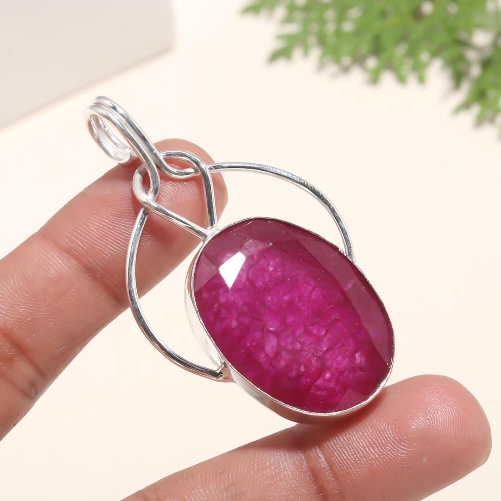 Natural Ruby Gemstone Handmade 925 Sterling Silver Jewelry Pendant