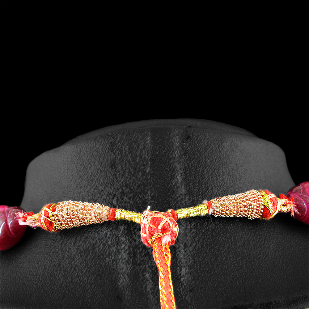 723.50 CTS ENHANCED RUBY PEAR SHAPE CARVED BEADS HAND MADE NECKLACE (DG)