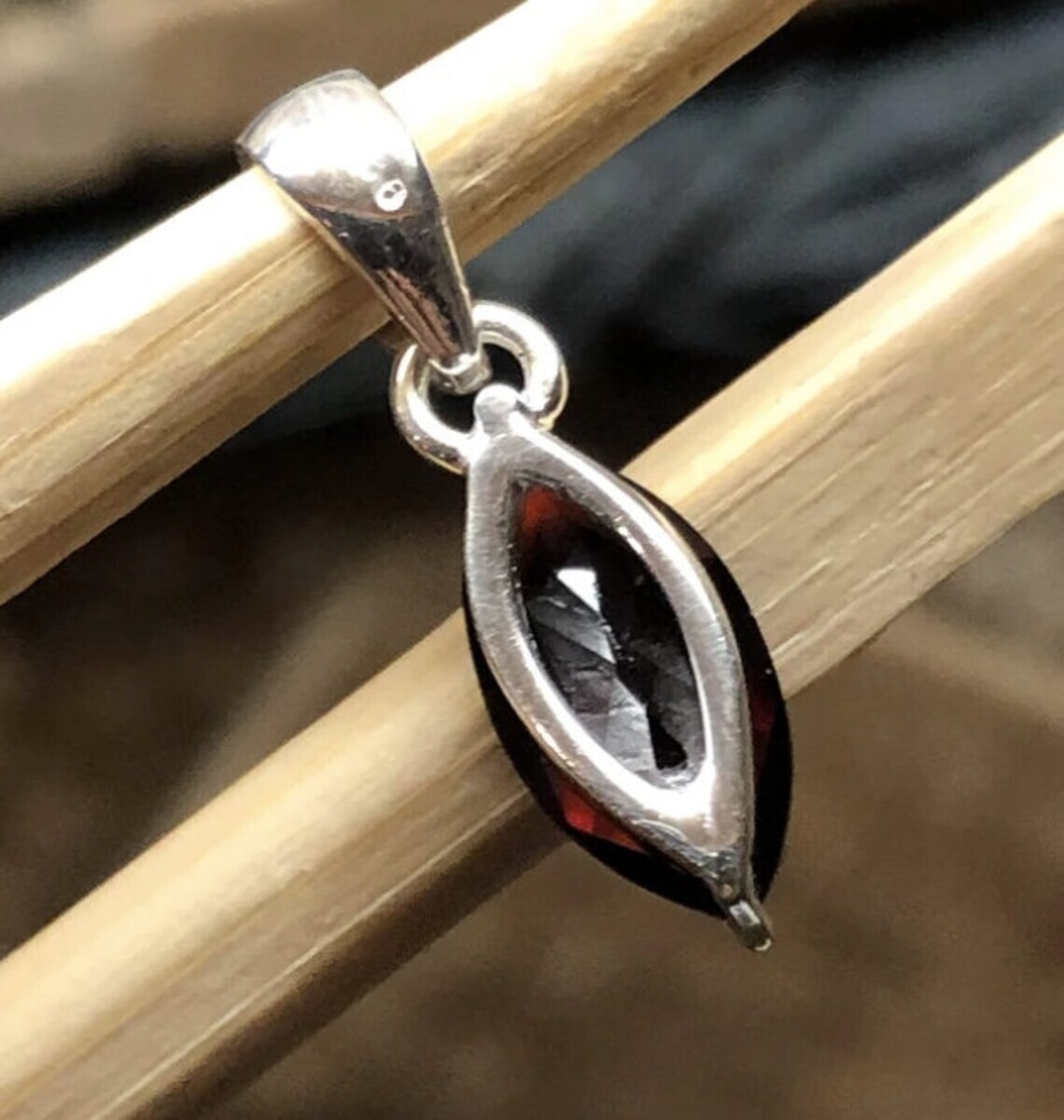 Natural Marquise Red Garnet Gemstone 925 Sterling Silver Pendant Gift for Him