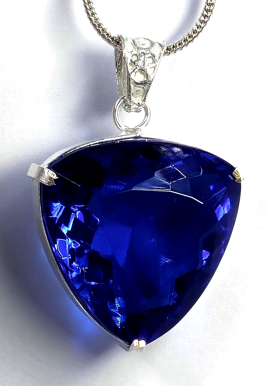 96 Ct Natural Blue Sapphire EGL Trillion Cut Pendant 925 Silver Whit Free Chain