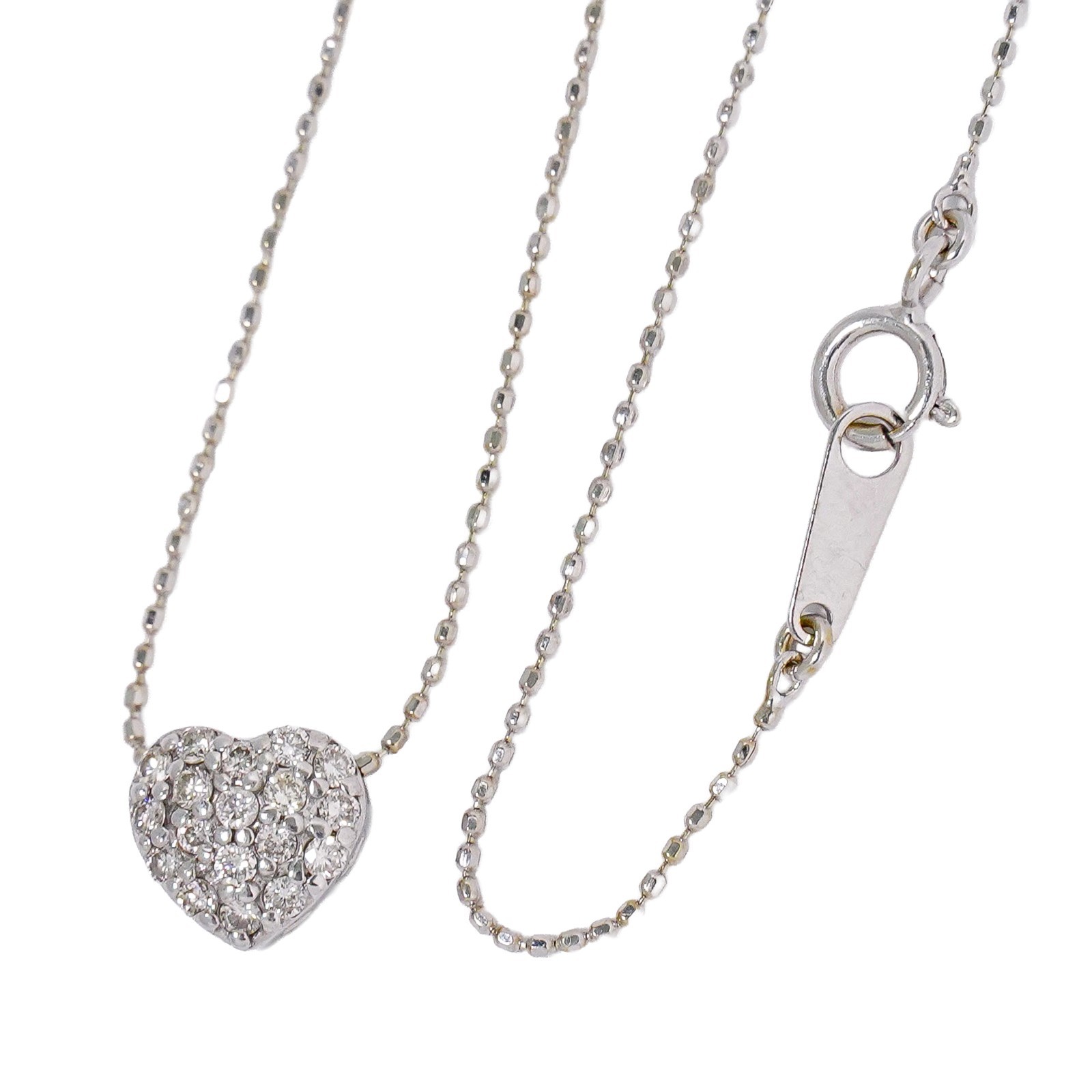 Diamond 0.20ct Heart Pendant Necklace K18WG White Gold 40cm 2.3g