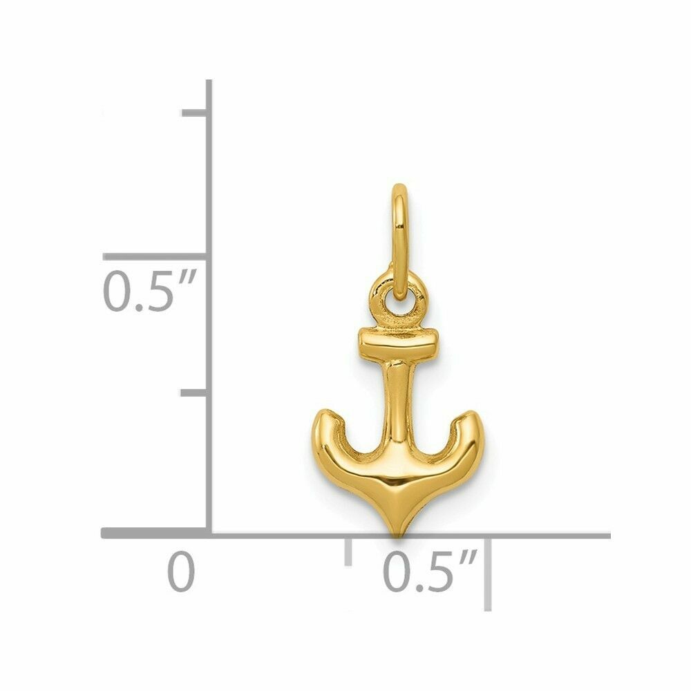 14K Yellow Gold Tiny Small Anchor Charm Necklace Pendant