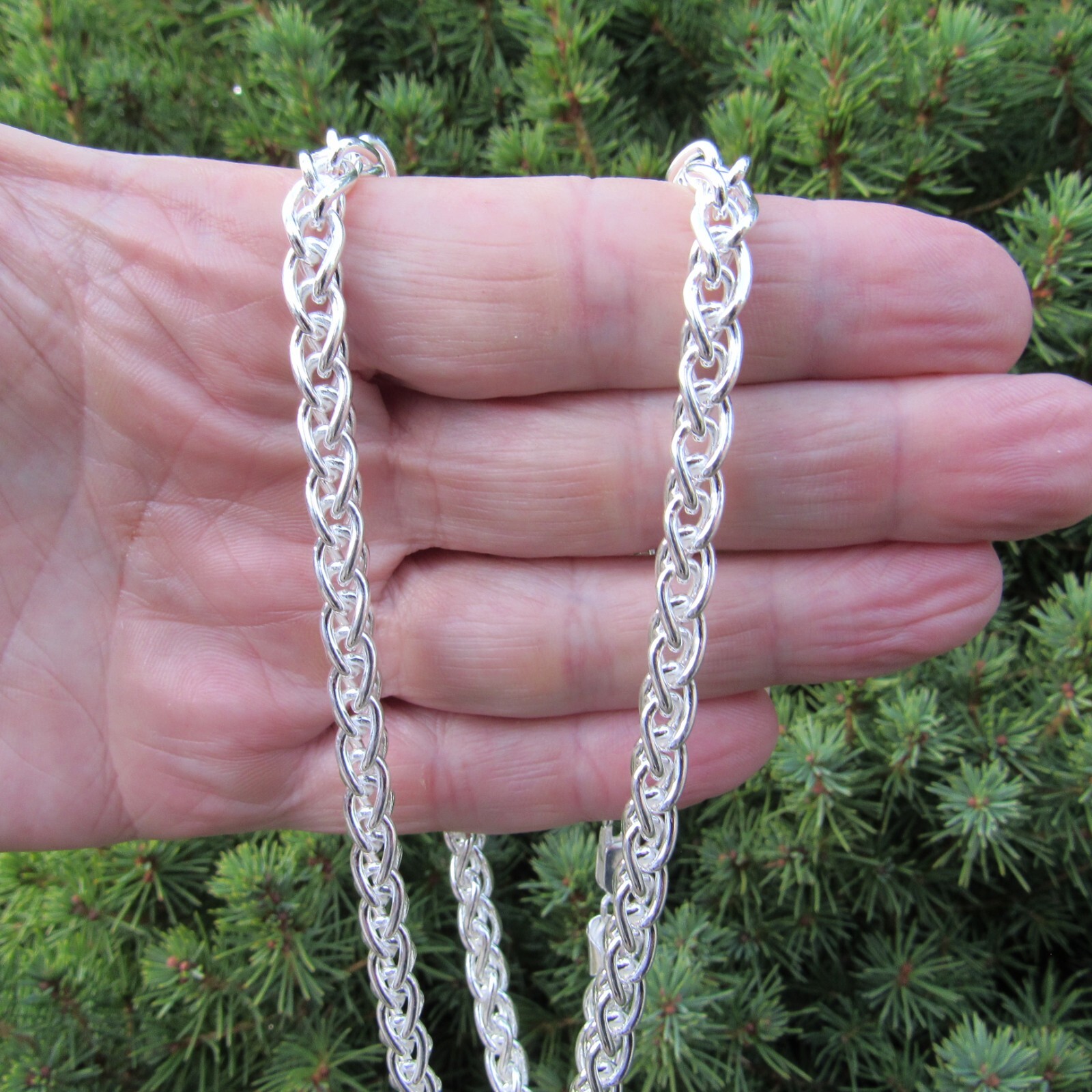 6MM Thick Mens Solid 925 Sterling Silver Italian Spiga Wheat Chain Necklace