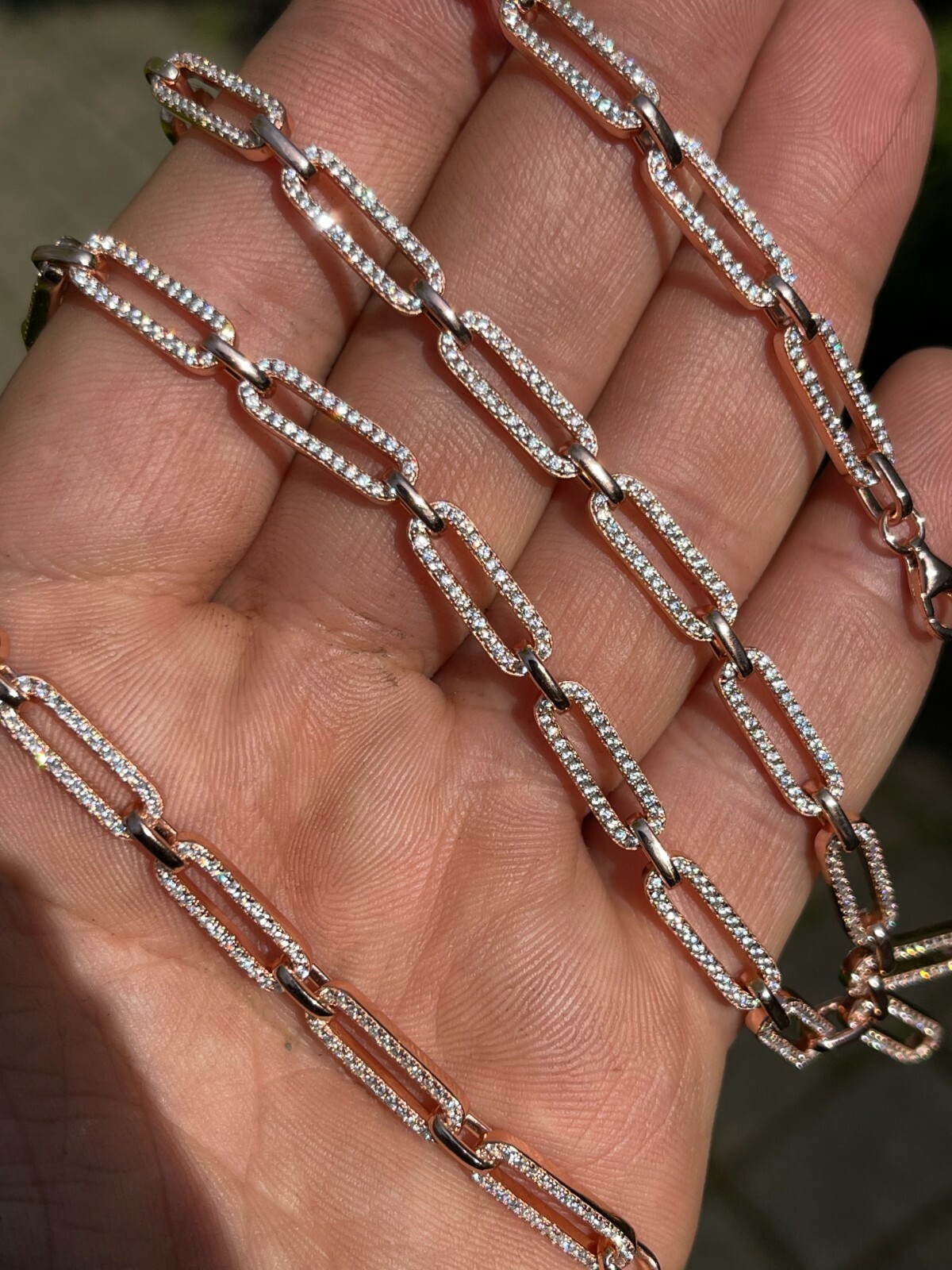 Solid 925 Sterling Silver & Gold Plated CZ Paperclip Chain 5mm Necklace Bracelet