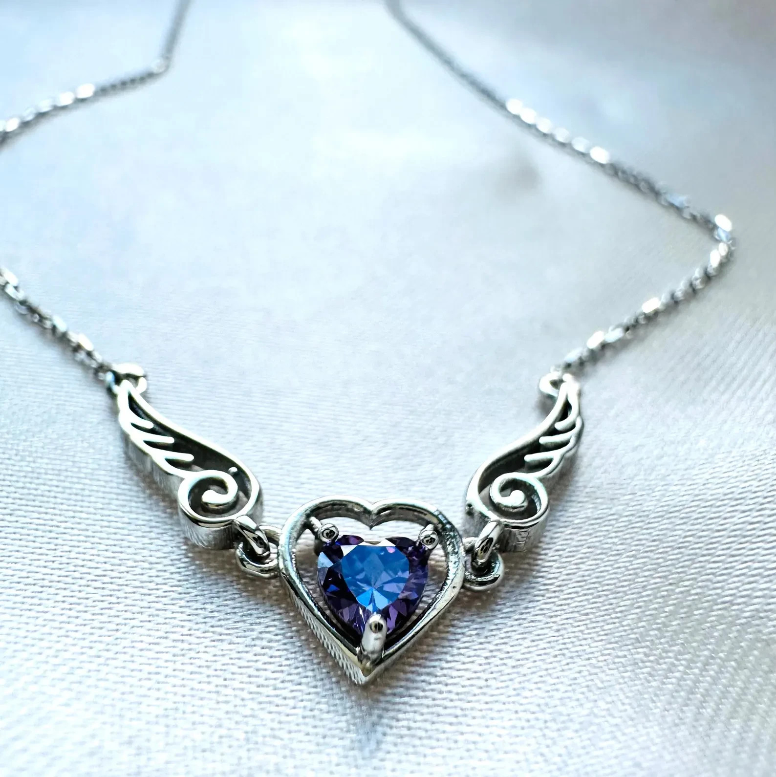 Amethyst Heart Necklace Sterling Silver Angel Wing February Birthstone Pendant