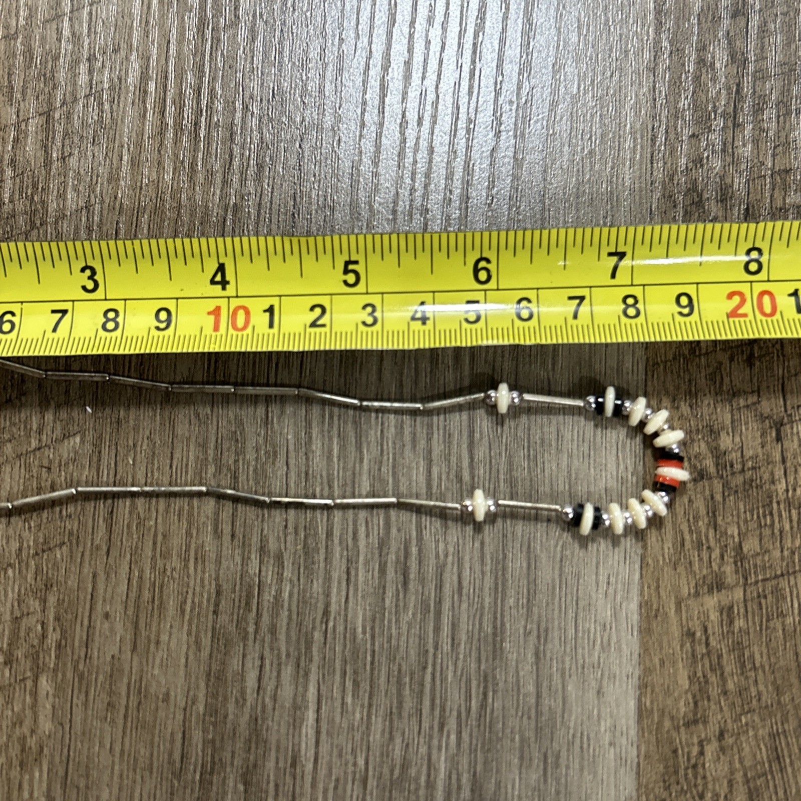 Southwestern Choker Liquid Sterling Silver/Orange Black White Bead Necklace 16”