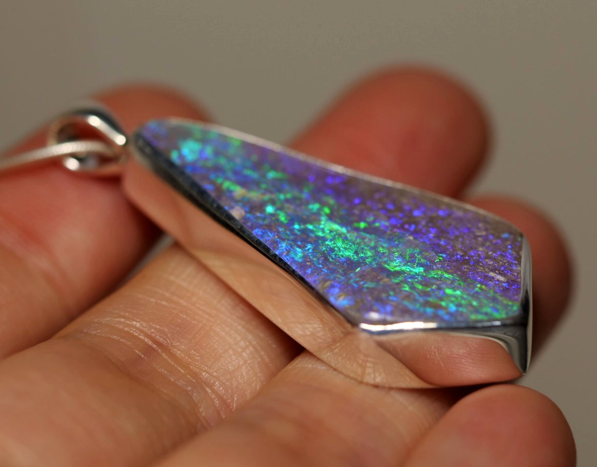 BIG Australian Natural Andamooka Painted Lady Opal Silver 925 Pendant Hallmarked