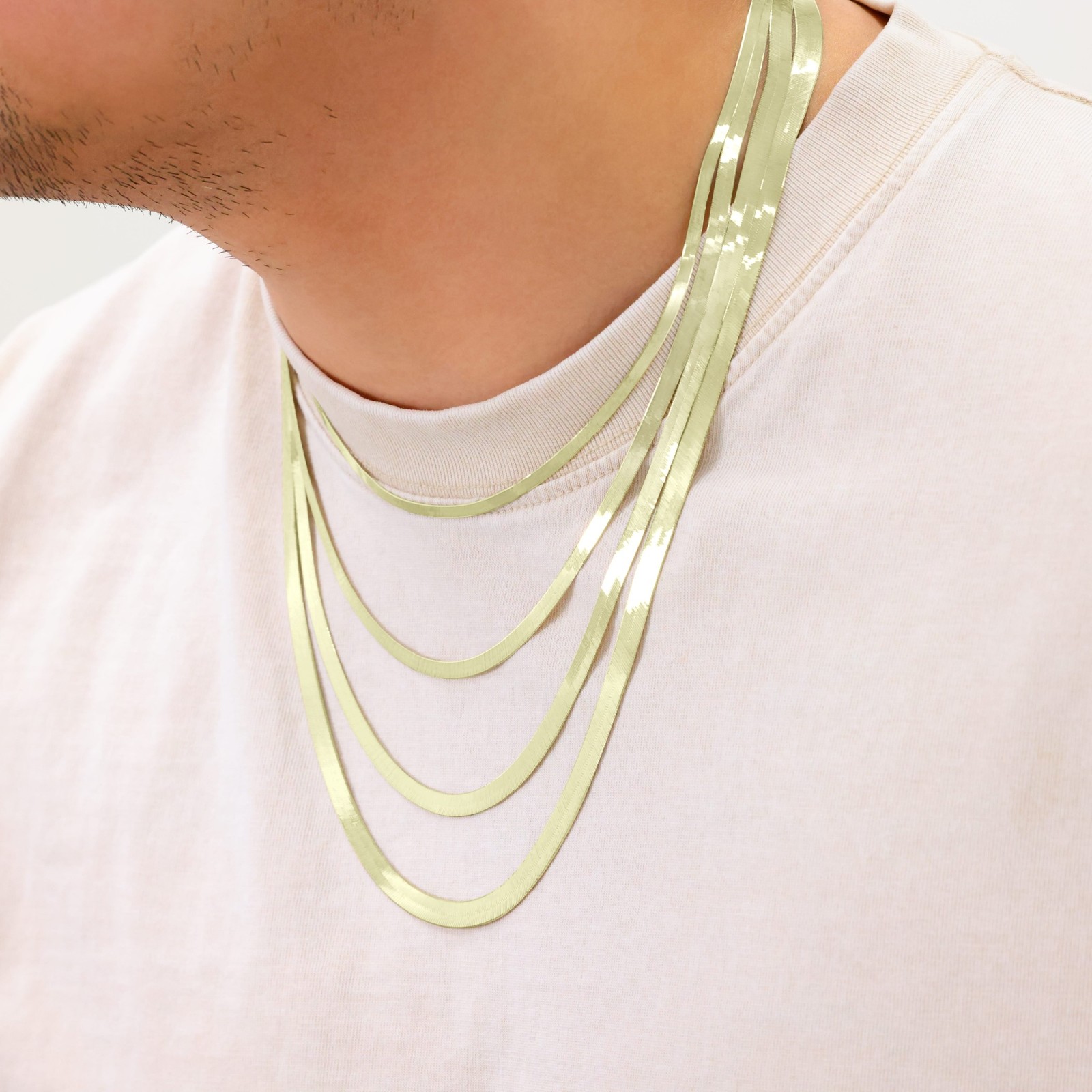 14K Yellow Gold Solid 3mm-9mm Flat Herringbone Chain Necklace Women Men 14″- 24″