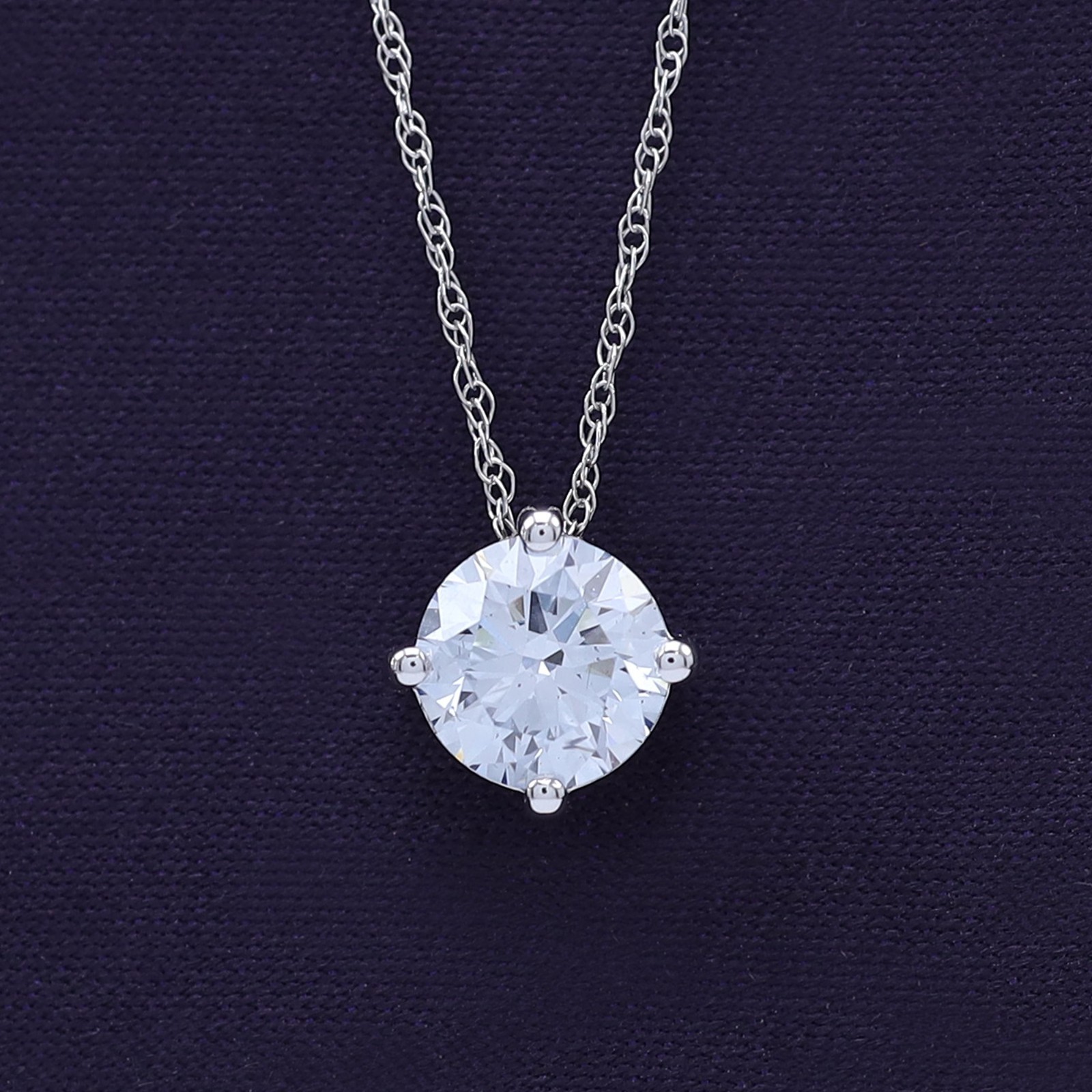 1.5 Ct Round Cut Diamond Solitaire Necklace In 14K White Gold Lab Grown