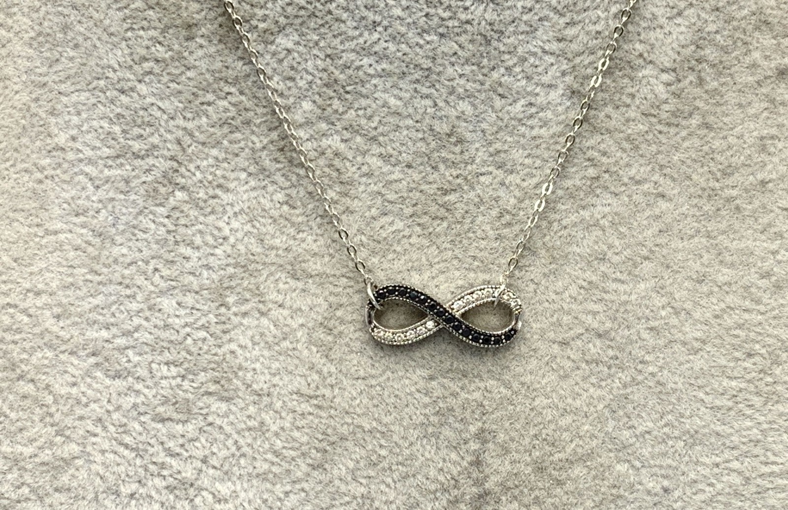 Sterling Silver, Black & White CZ Gemstones Infinity Symbol Necklace