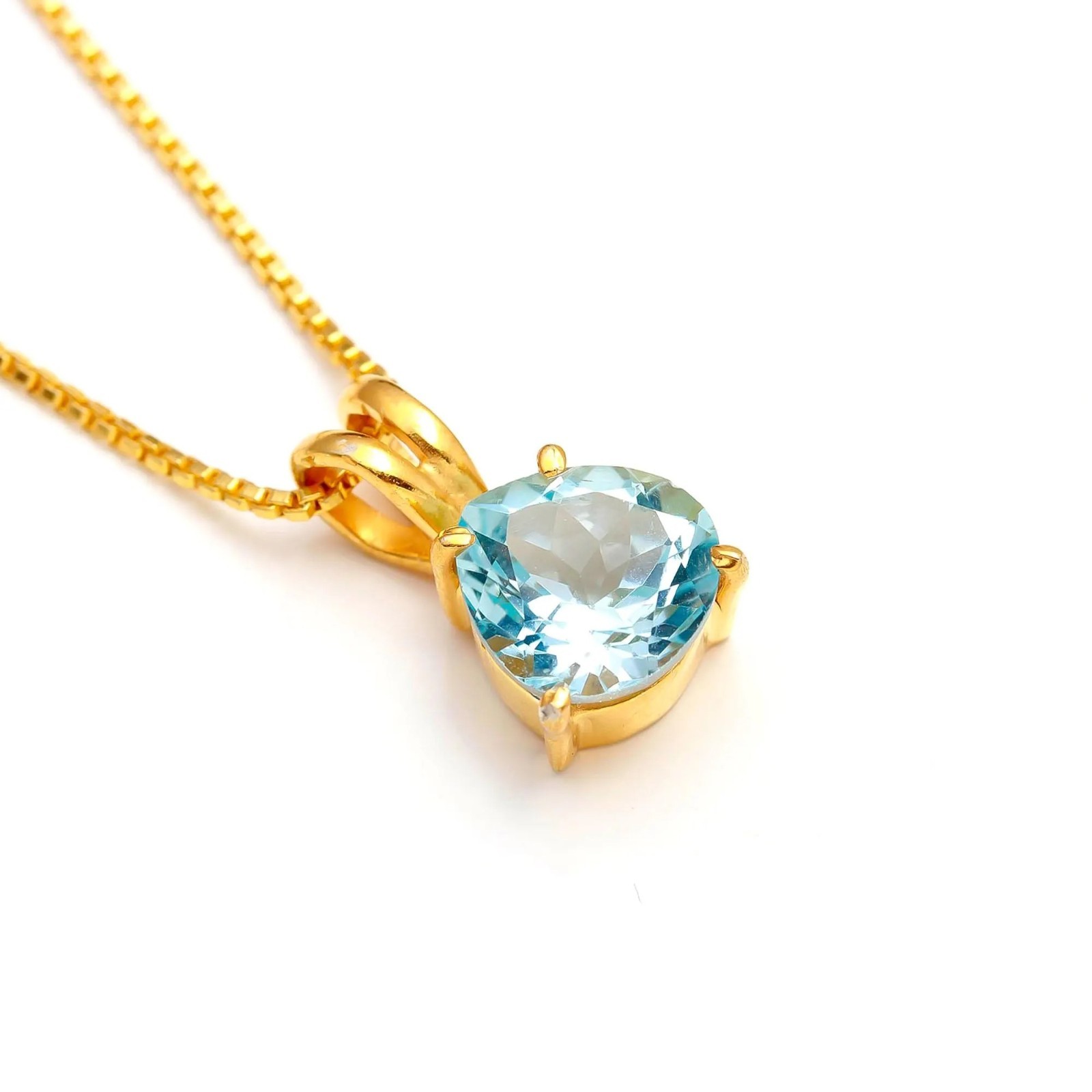 Natural Sky Blue Topaz Heart Cut Gold Plated 925 Sterling Silver Pendant