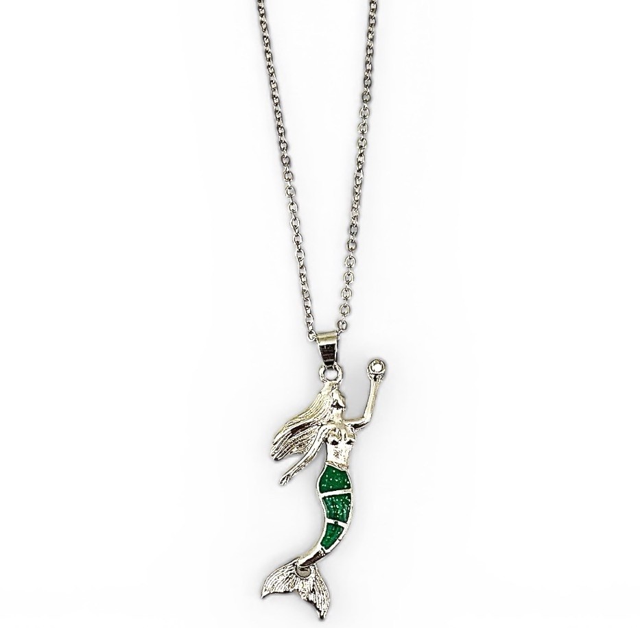 New Sterling Silver Mermaid Pendant Necklace with Green Opal Inlay 🇺🇸 Seller
