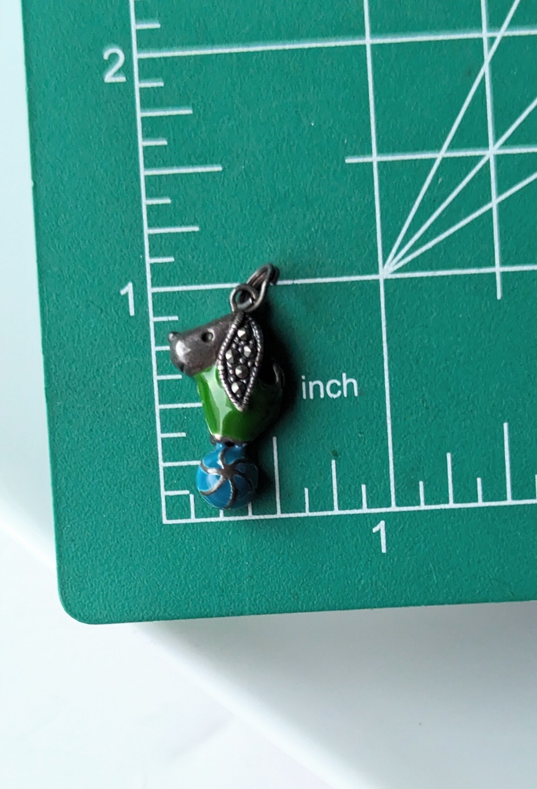 Vtg Sterling Silver 925 Dog Charm Pendant Puppy Circus Ball Green Blue Enamel