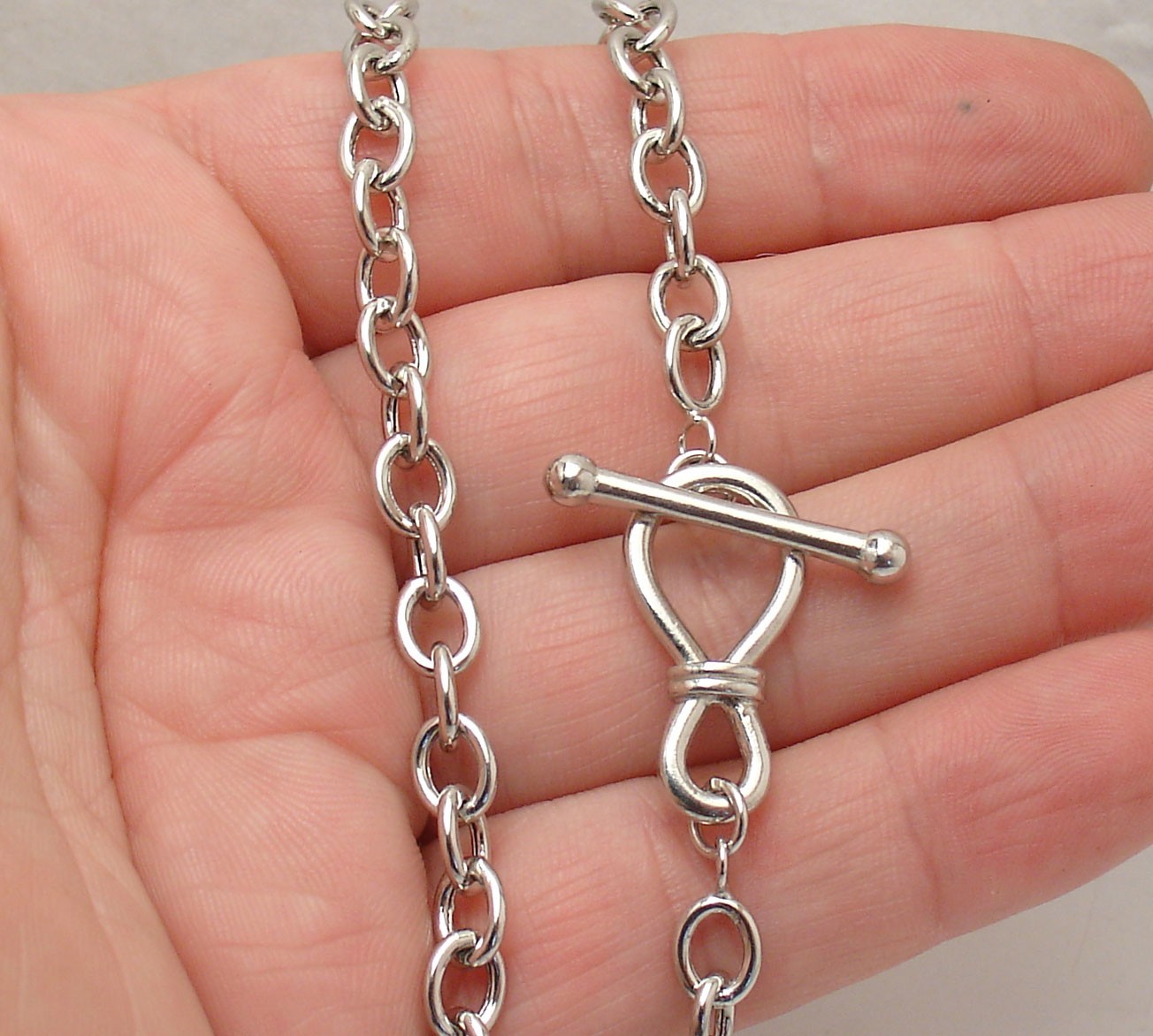18″ Plain Oval Link Chain Necklace Toggle Clasp Anti-Tarnish Real 925 Silver