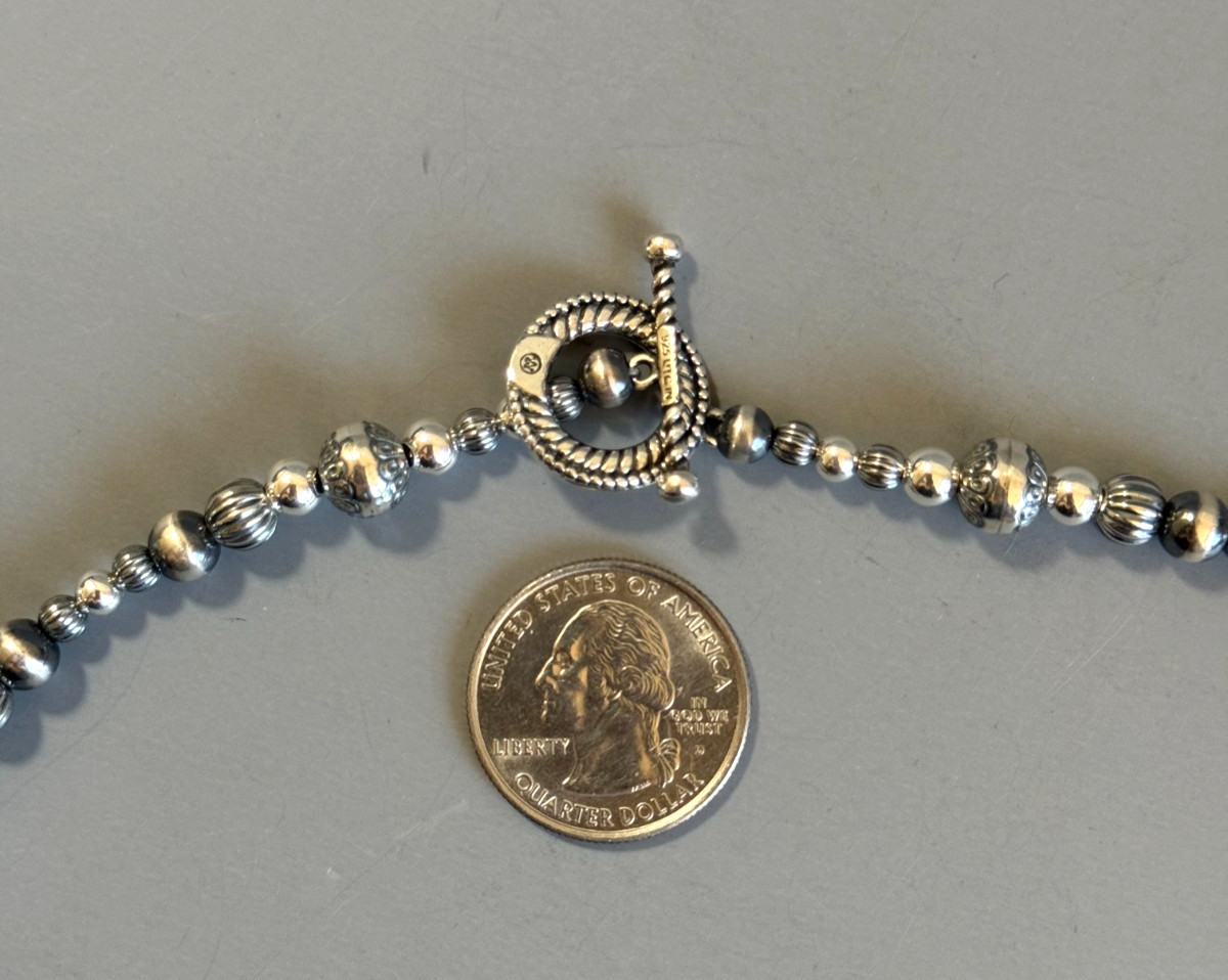 CAROLYN POLLACK Am West 20″ Sterling Native Pearl Mixed Bead Toggle Necklace 24g