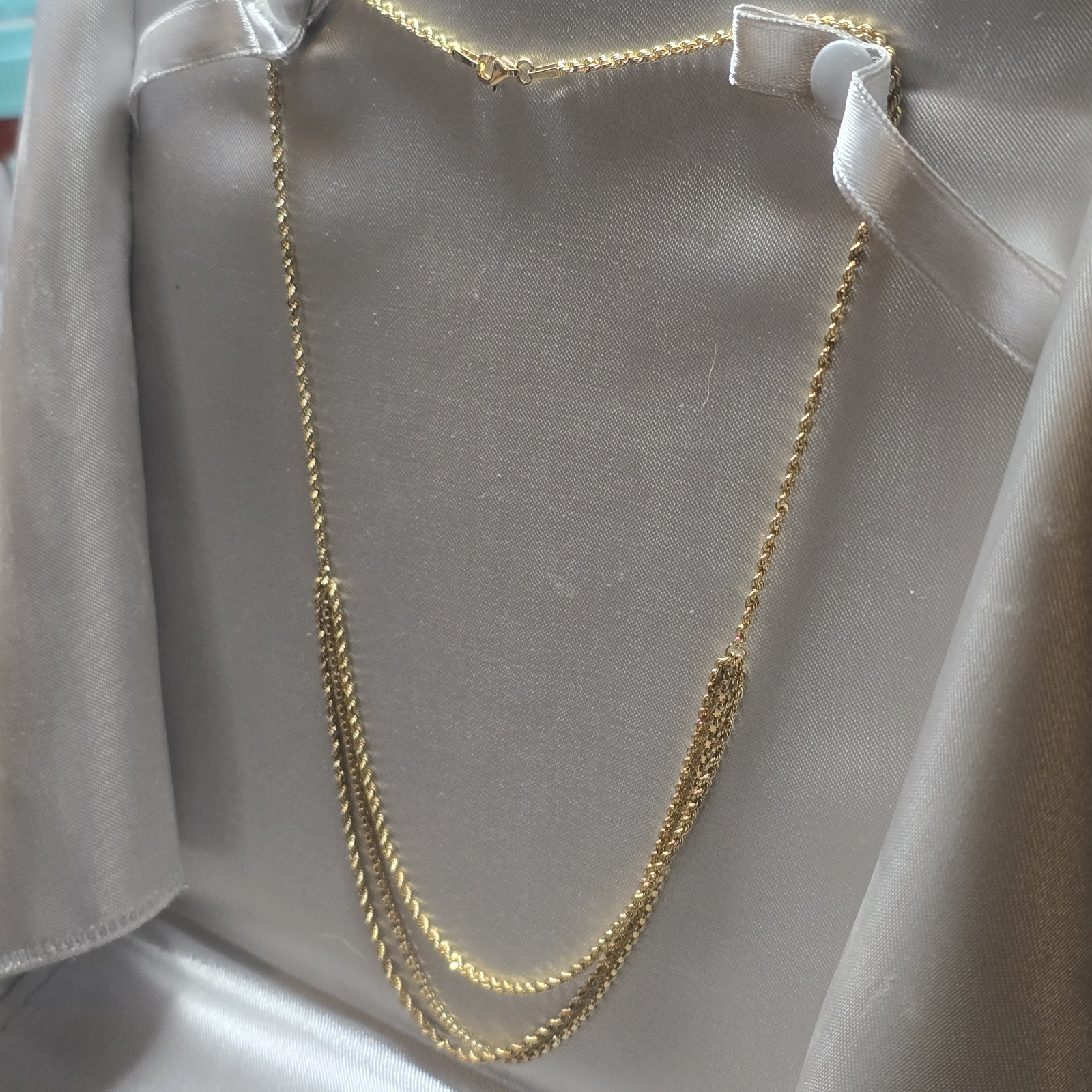 10K Yellow Gold Triple-strand Rope Chain Necklace 16″