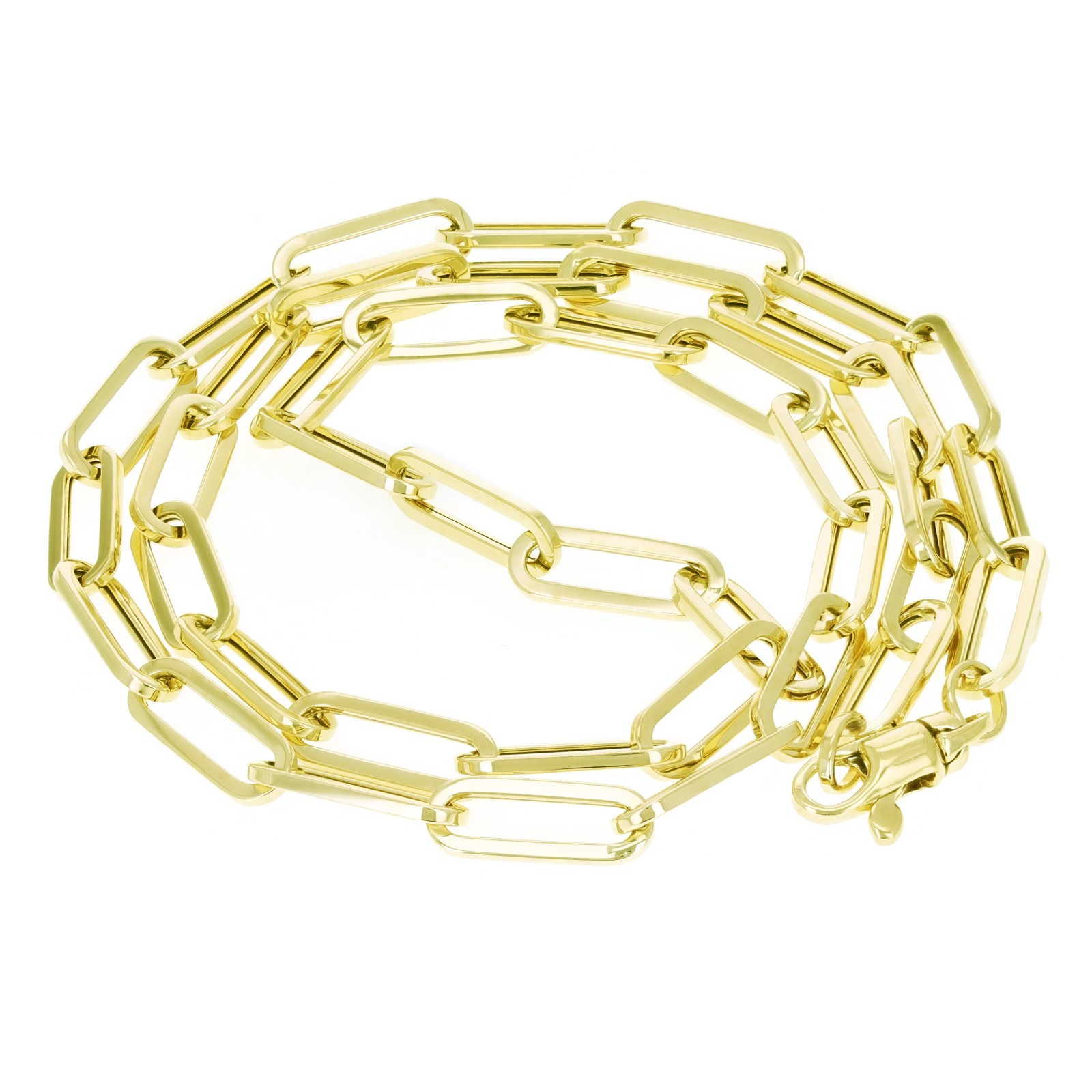 Italian 14k Yellow Gold Hollow Paper Clip Link Chain Necklace 18″ 4.6mm 6.4grams