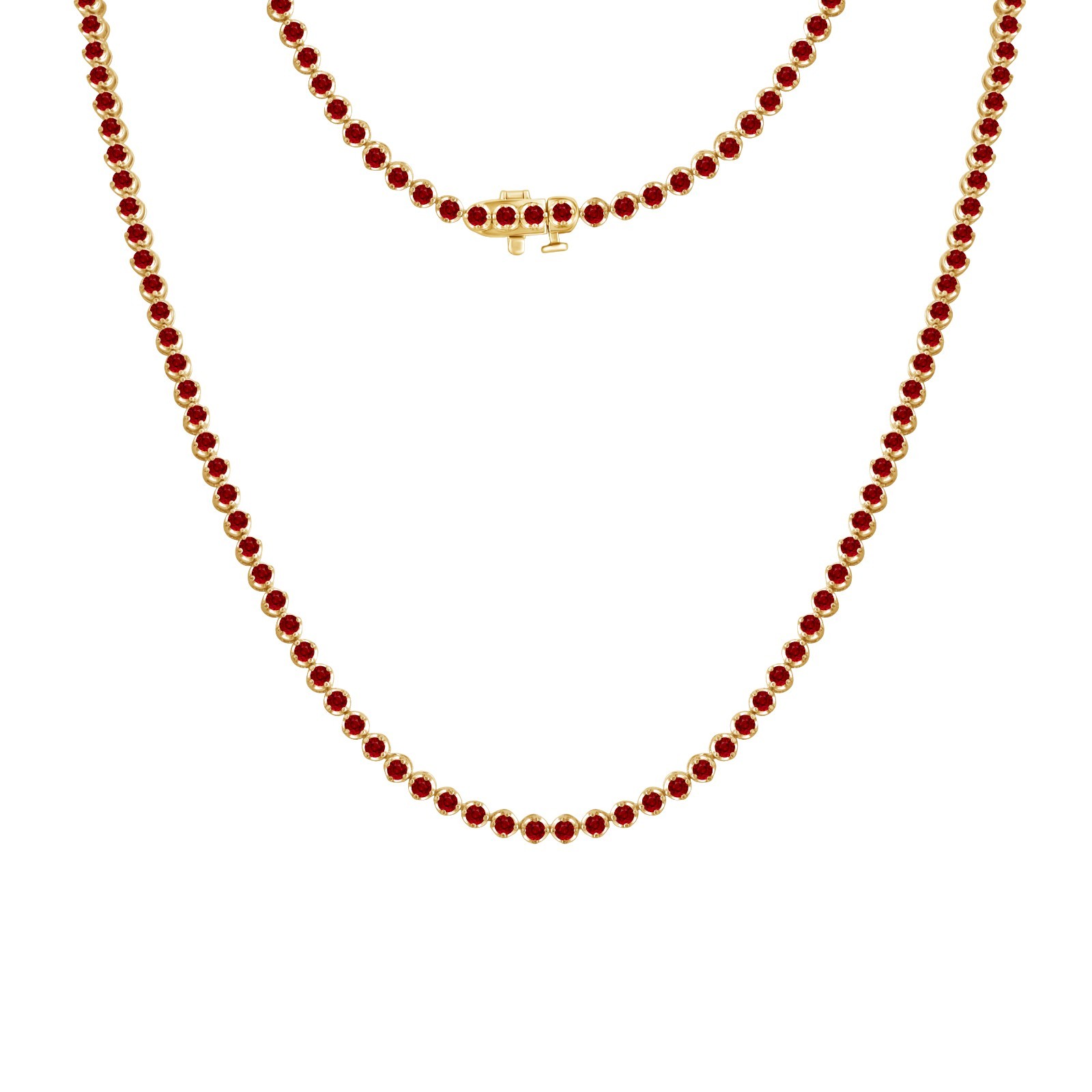 6CT Round Natural Red Ruby Prong Set Women’s Tennis Necklace 10K Yellow Gold 18″