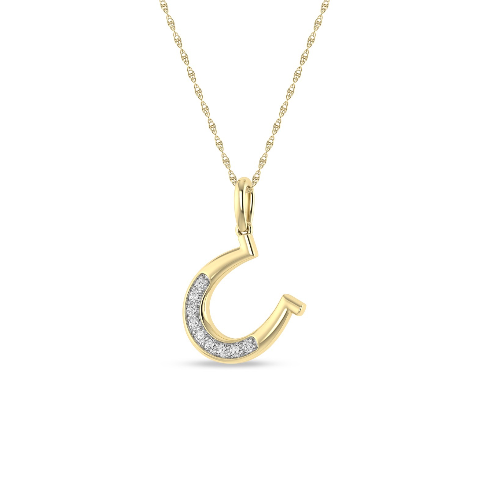 1/10 Ctw Natural Diamonds Horshoe Pendant with 18″ chain 14K Yellow Gold Plated