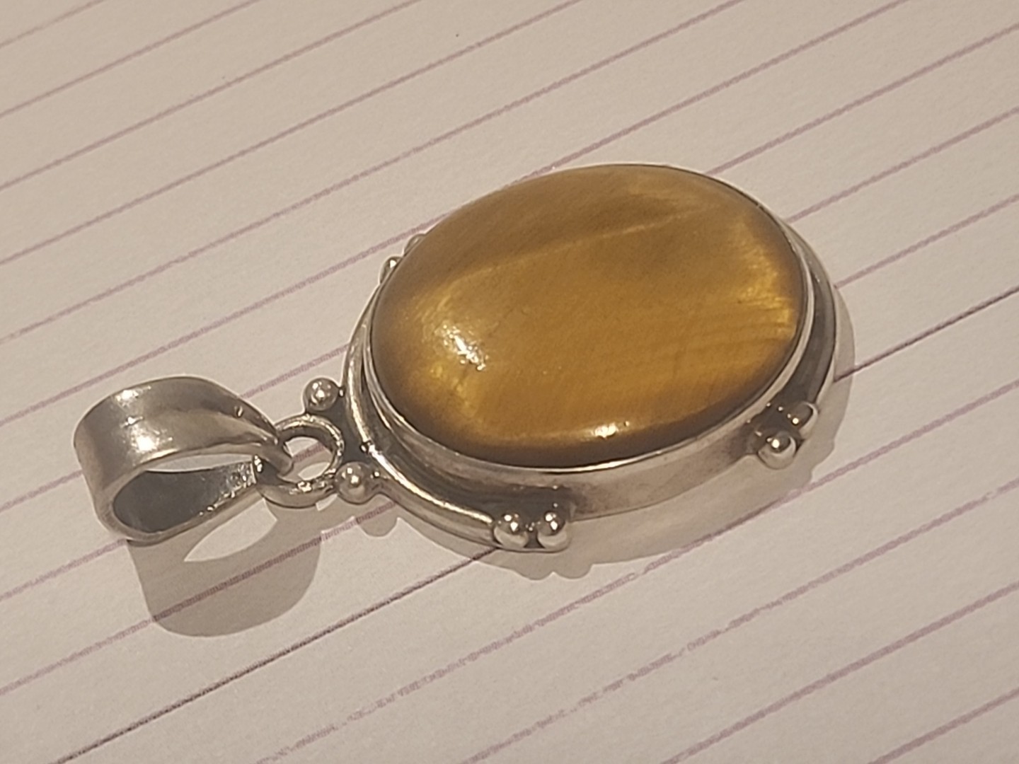 Natural Golden Tiger’s Eye Gemstone Cabochon Pendant in 925 Sterling Silver