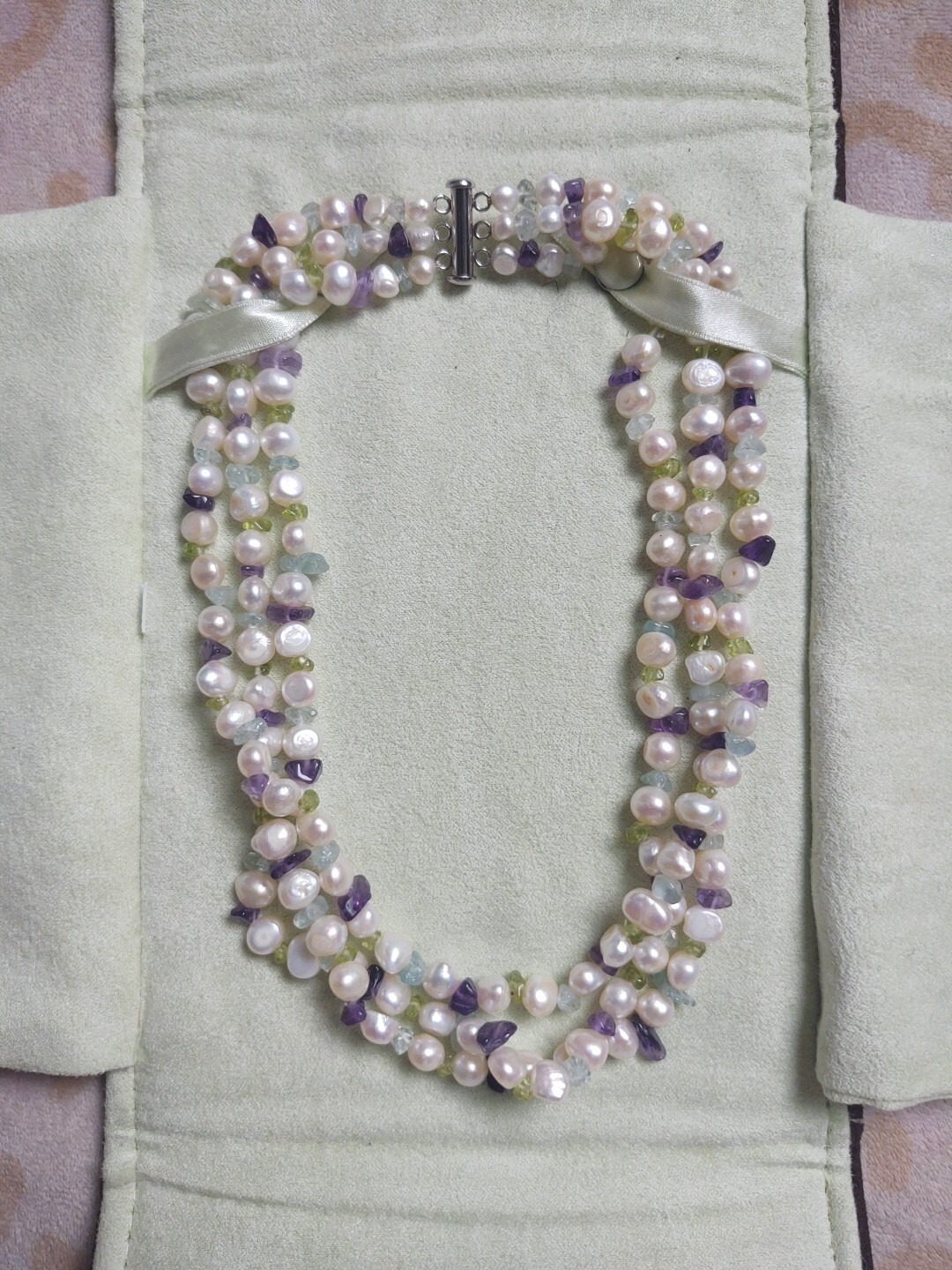 ROSS-SIMONS FRESHWATER PEARLS Amethyst Aquamarine Peridot Sterling Silver Clasp