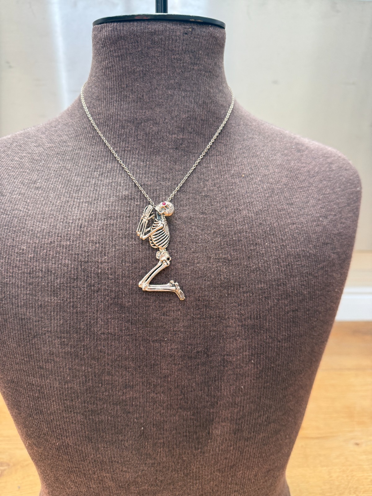 Sterling Silver Skeleton Pendant 60mm & Chain 40cm