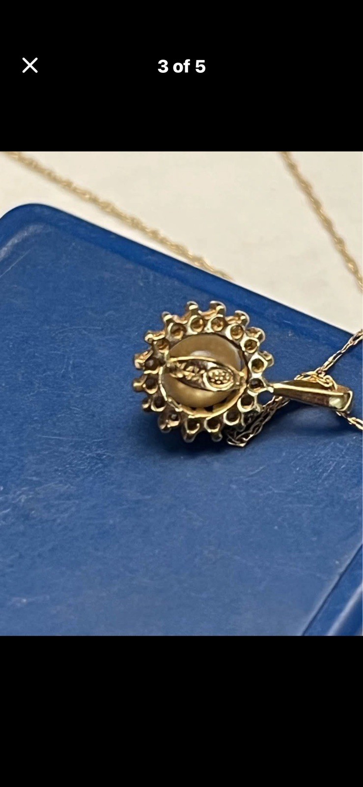14K Yellow Gold Pearl and Diamond Pendant Necklace