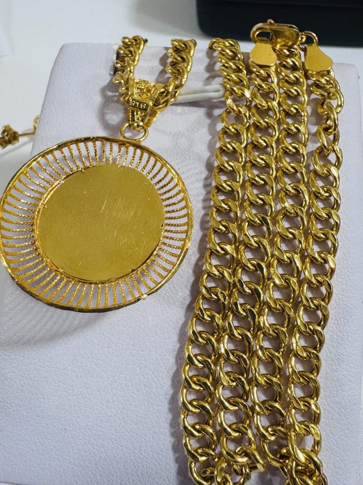 Saudi 22K Solid 916 Real Fine Gold Round Set Necklace 18”/18.5” Long 16.6g 6mm