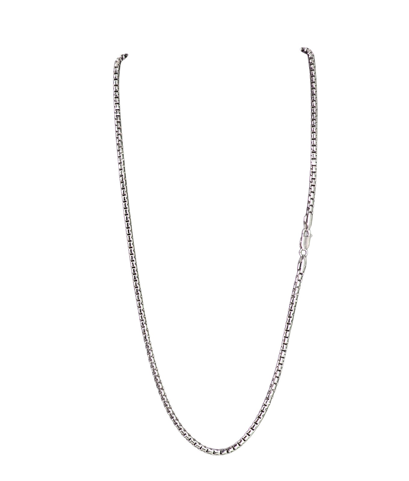 925 Sterling Silver Round Box Chain Necklace 3.5mm 22 Inch Rhodium Plated, Italy
