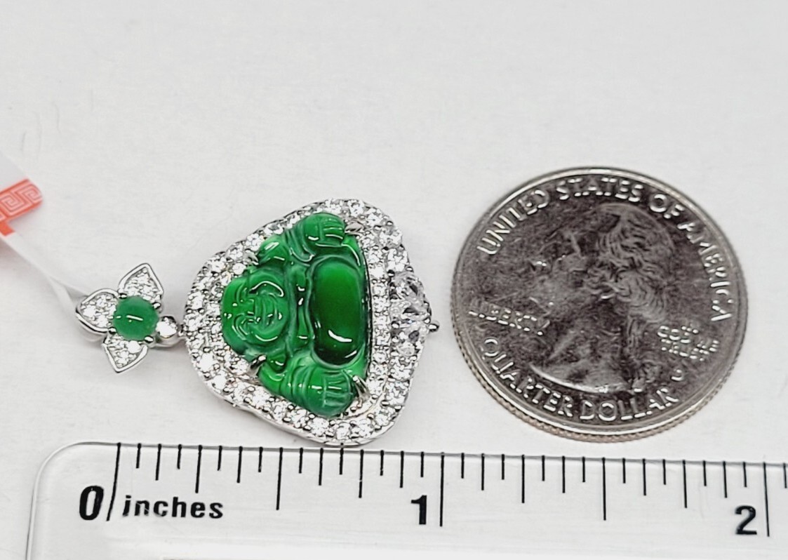 Certified Green Jade Buddha silver pendant inlaid Icy light green Buddha 满绿翡翠开心佛