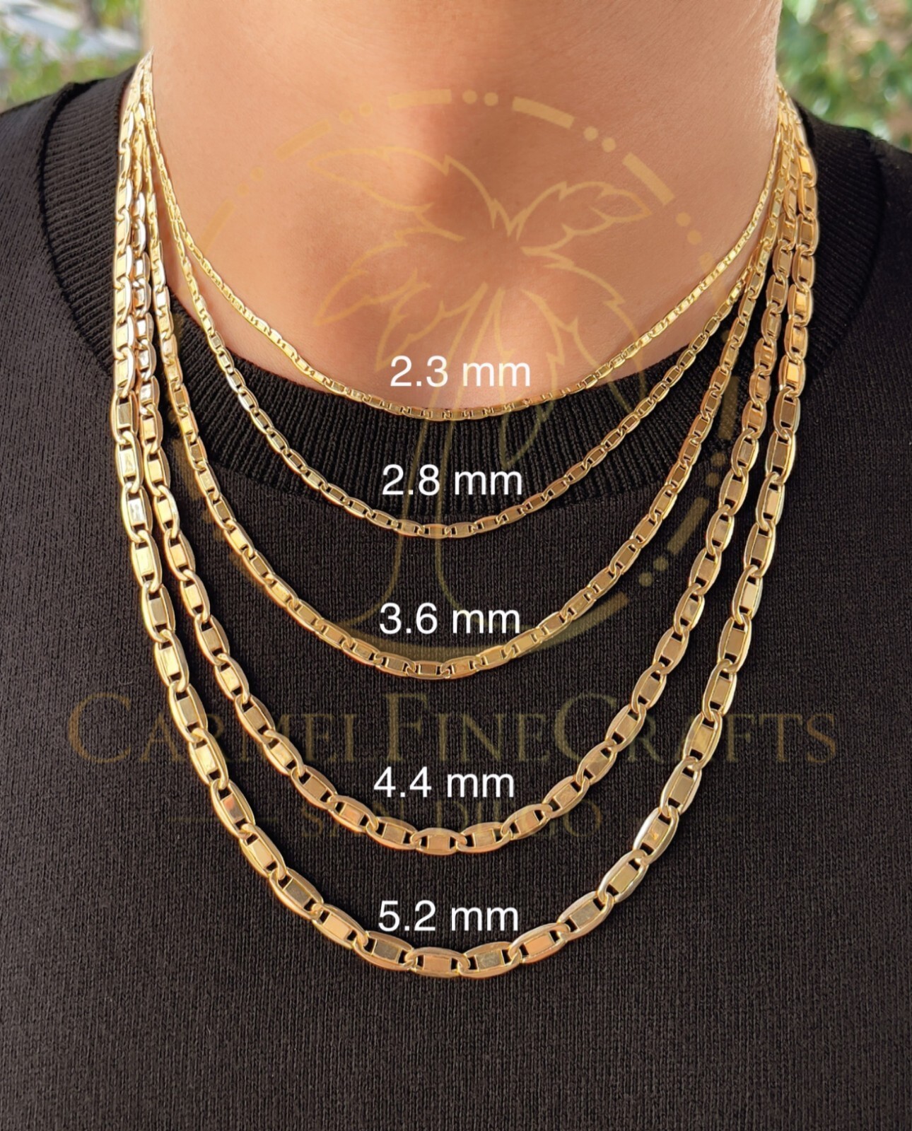 1.8-5.2mm Mirror Shiny Valentino Link Chain Fashion Necklace 14K Yellow Gold
