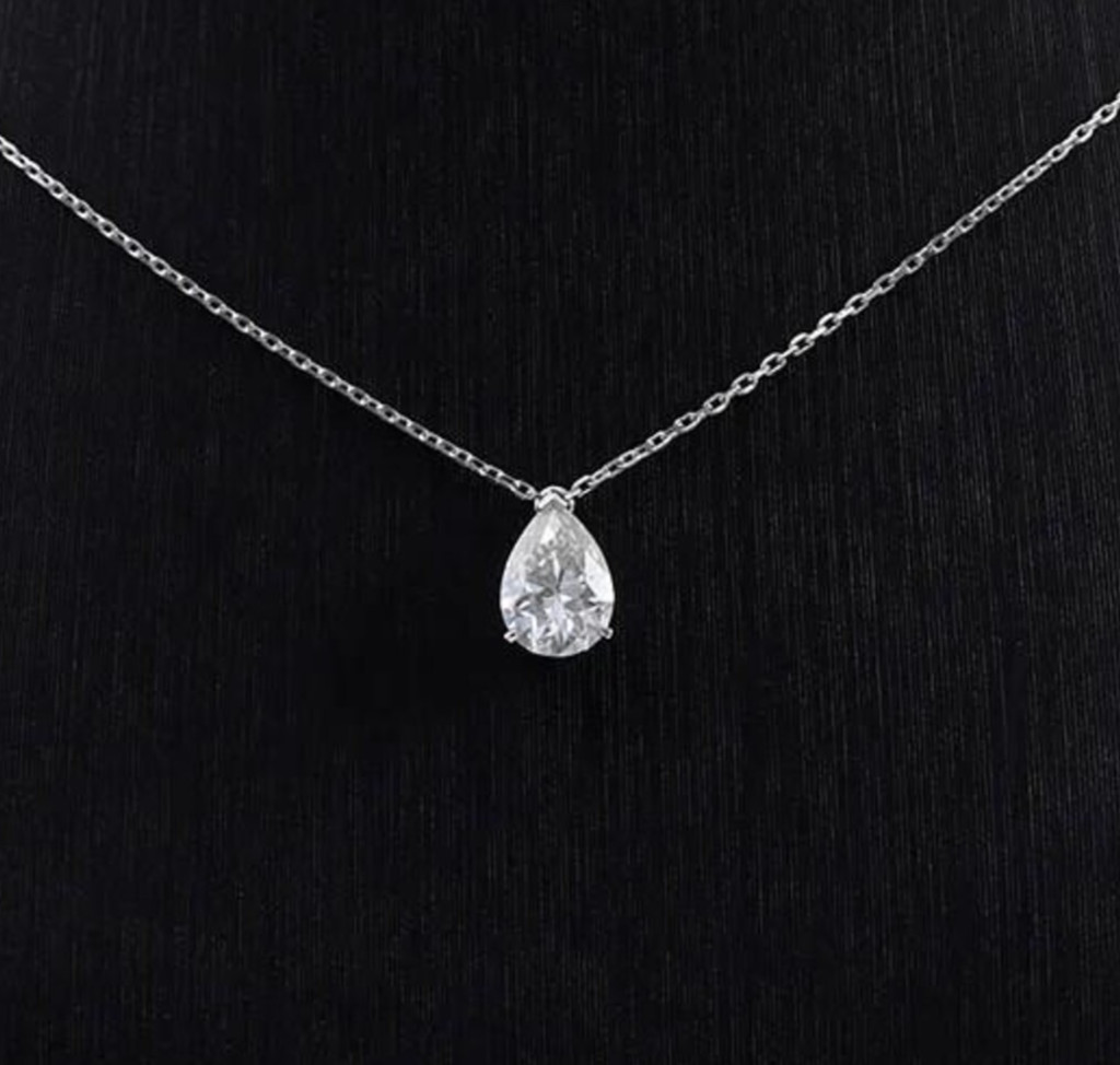IGI Pear-Cut 4.00Ct EF/VS1 Lab Grown Diamond Necklace& Pendant 14k White Gold