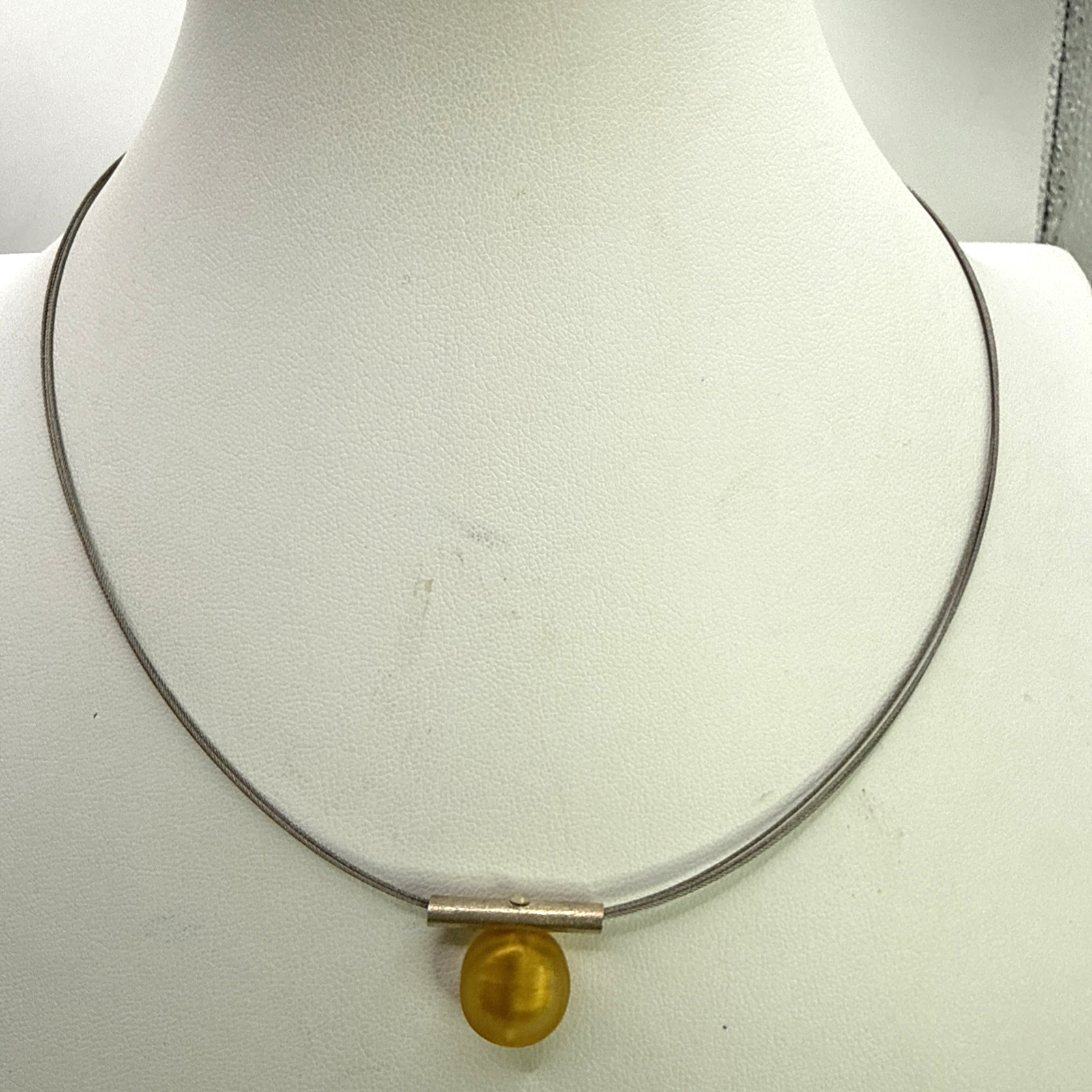 GERMAN .925 Sterling Silver 17″ Custom Necklace Chain w-Yellow Stone
