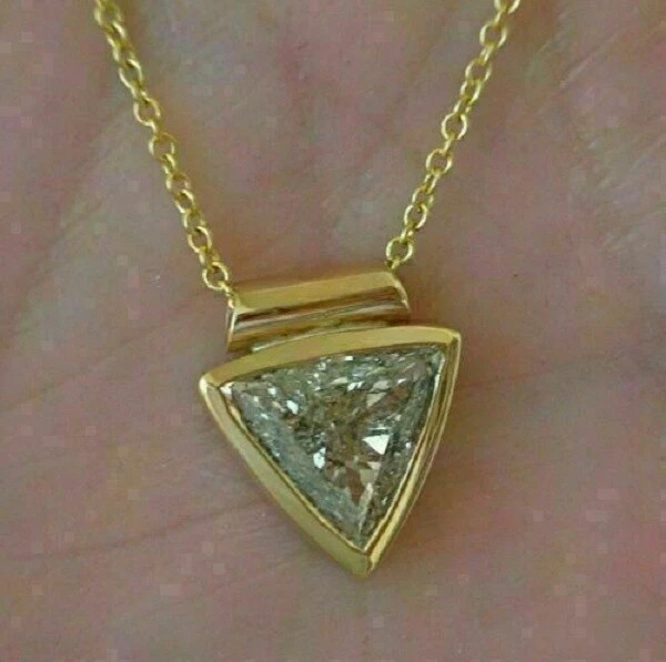 2Ct Trillion Diamond Lab-Created Pendant 14K Yellow Gold Plated 18” Free Chain