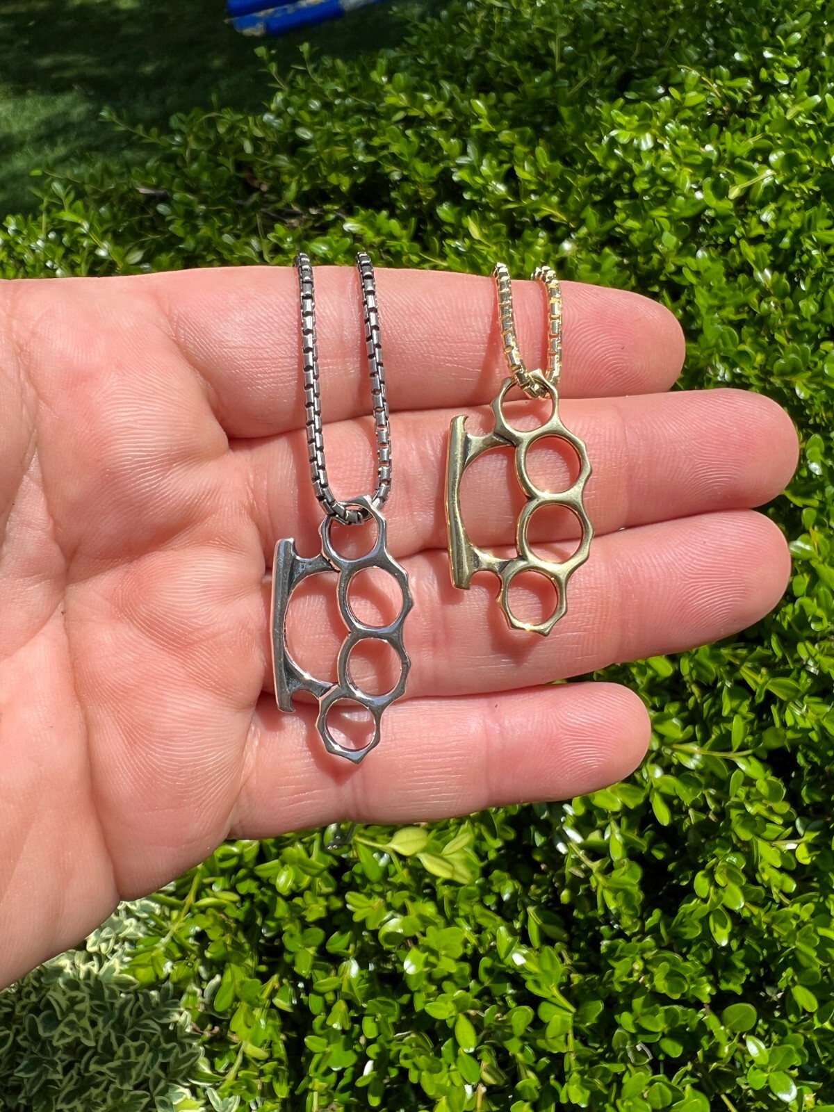 Real 925 Silver / 14k Gold Plated Brass Knuckle Oxidized Pendant Necklace Charm