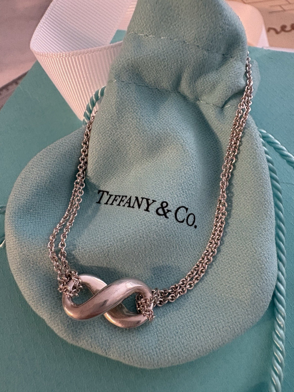 Tiffany & Co. Double Strand Infinity 16″ Necklace Authentic 925 Silver Clean