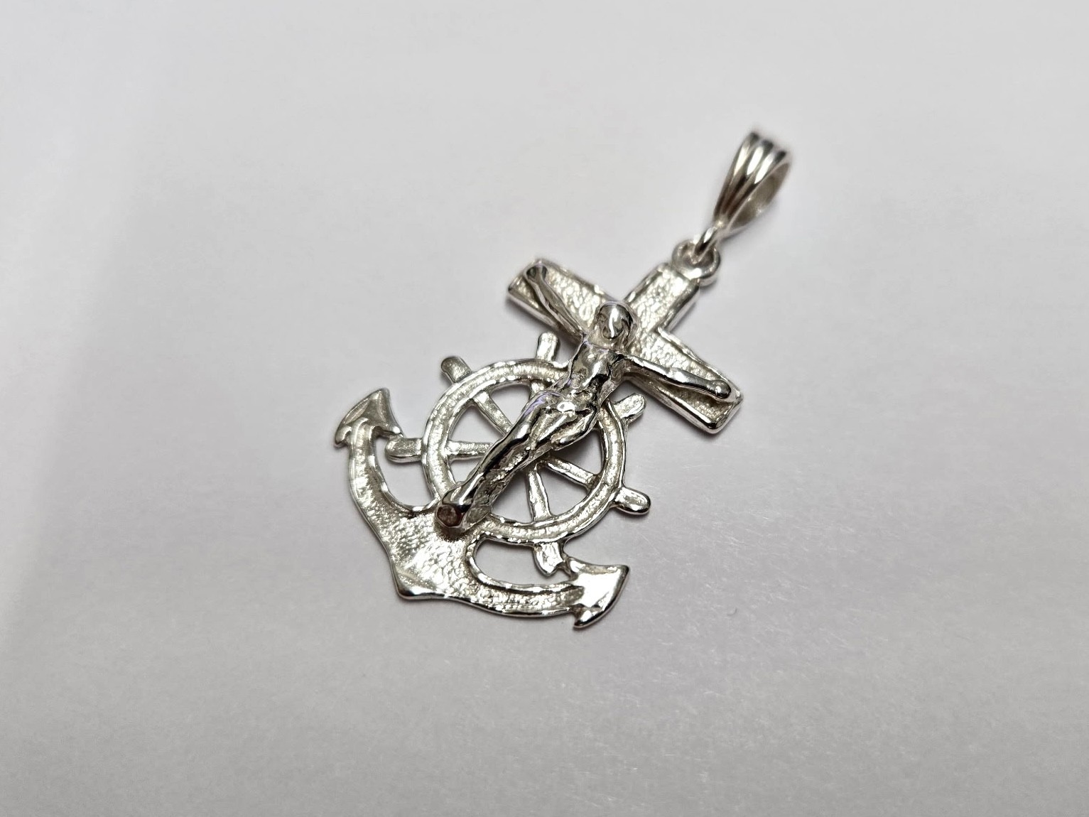 925 Sterling Silver Anchor Mariner Crucifix Cross Pendant 1 1/2 Inch Tall (38mm)