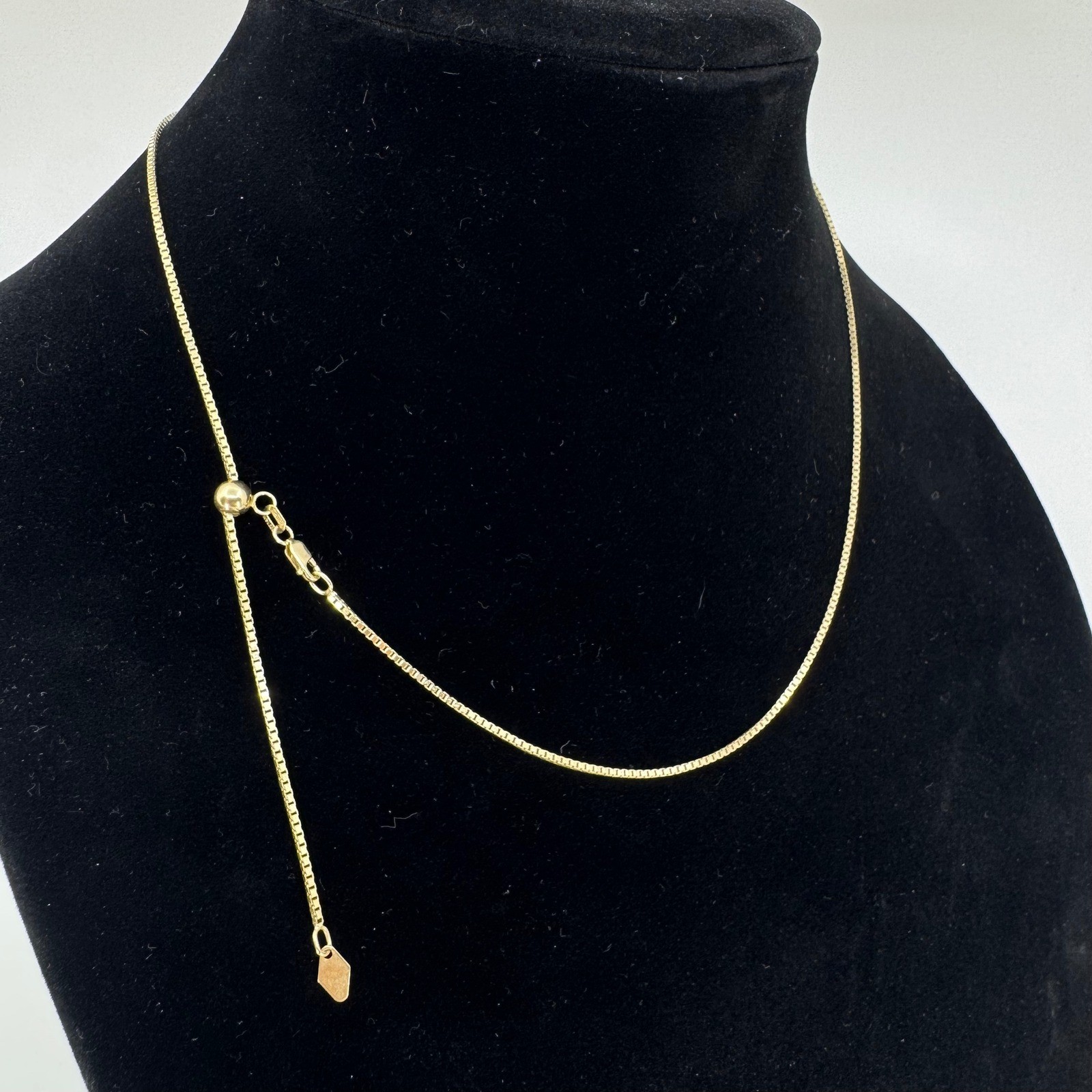 14k Yellow Gold Box Chain 20 Inch Adjustable Slide Necklace 1.1mm Peru 4.88g