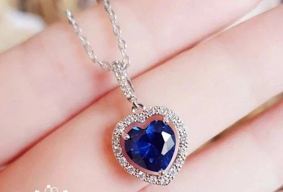 3ct Natural Sapphire Diamond Pendant 14k Solid White Gold NO CHAIN