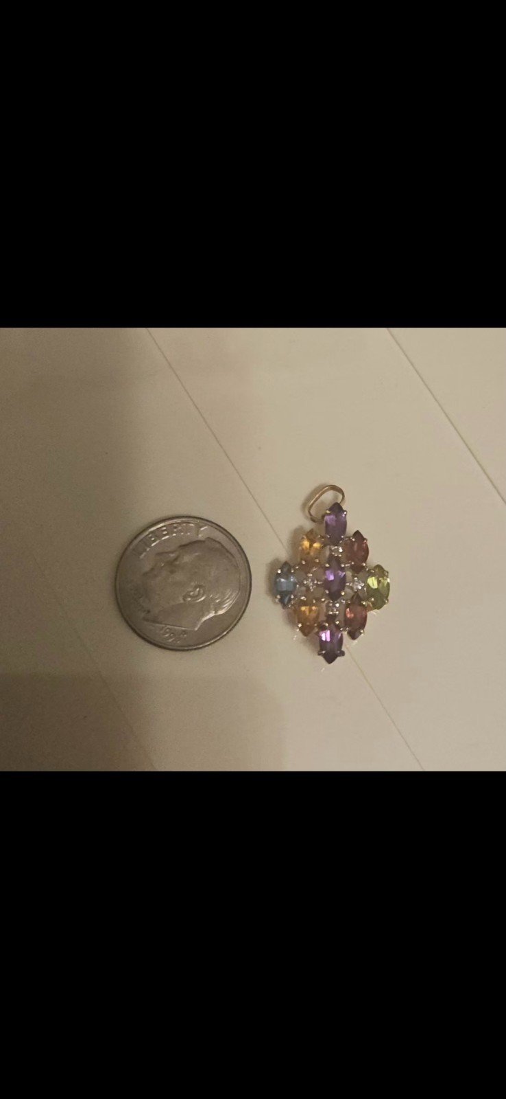 14K Pendant with 18K Bail 1, inch 2 gram Pendant with 4 Diamonds and 9 Gemstones