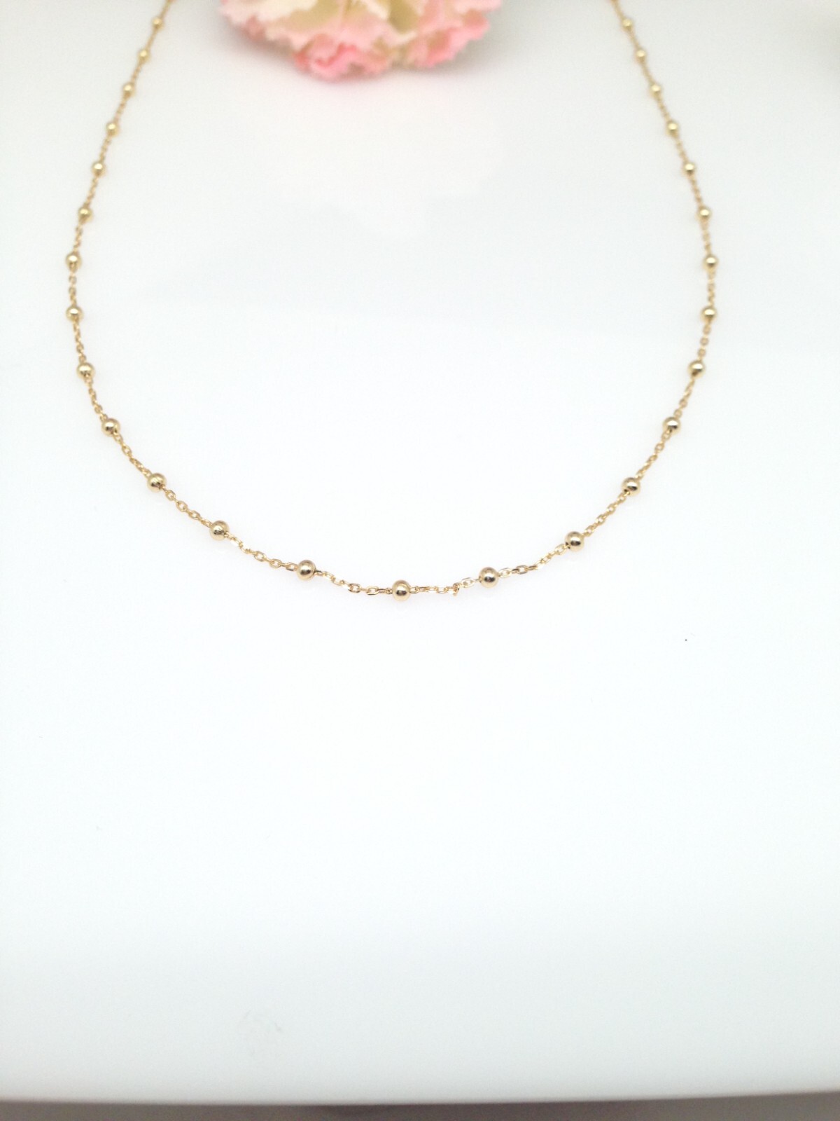 925 Sterling Silver Gold Ball Station Chain Necklace Women 1.8mm Dainty Plain