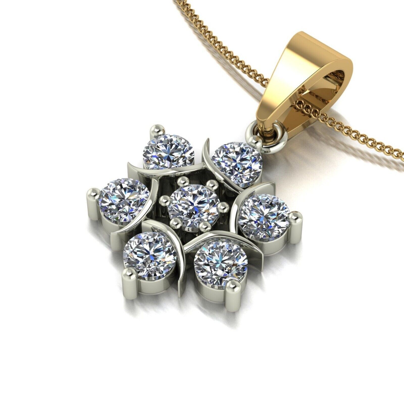 Women Diamond Pendant GLI HRD Round 1 Carat Lab Created 18k Yellow Gold Necklace