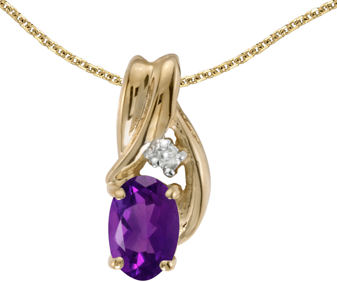 14k Yellow Gold Oval Amethyst and Diamond Pendant (no chain) (CM-P1861X-02)