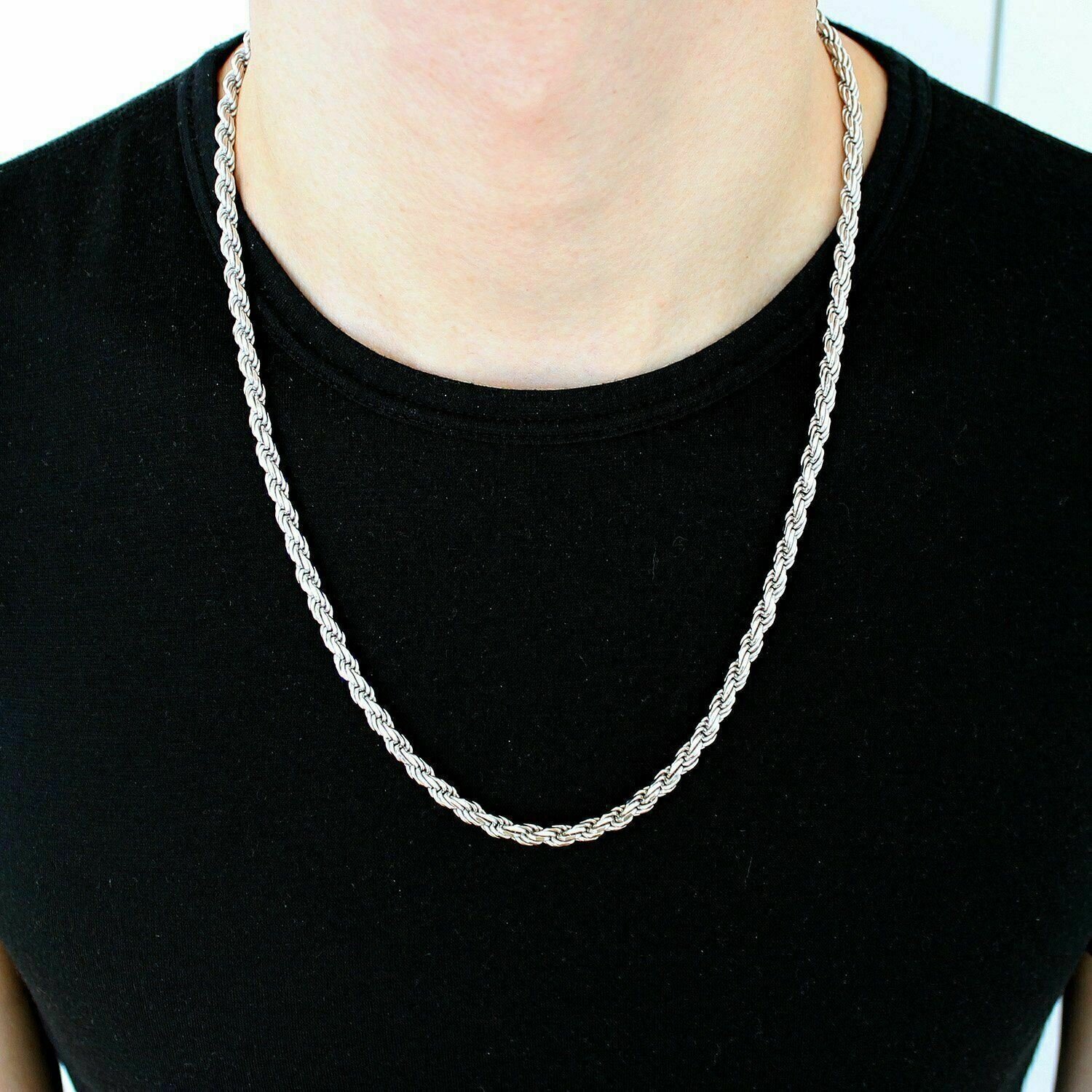 Solid 925 Sterling Silver Italian Rope Chain Mens Necklace 5mm – Diamond Cut