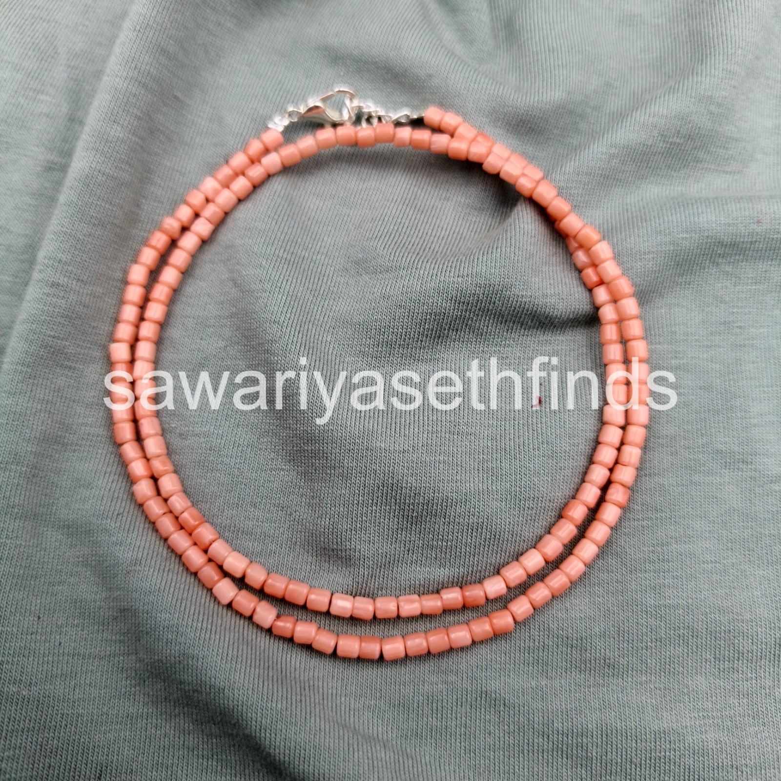 Handmade Pink Coral Square Bead Necklace, 3mm Tiny Gemstone Jewelry