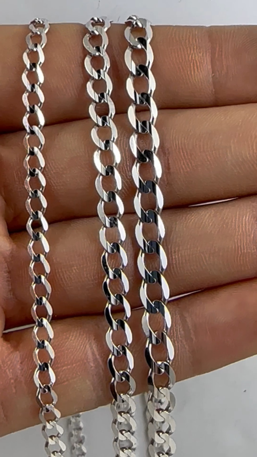 14K White Gold SOLID Curb Cuban Necklace Bracelet Chain Real Gold 2mm-5mm 7″-30″