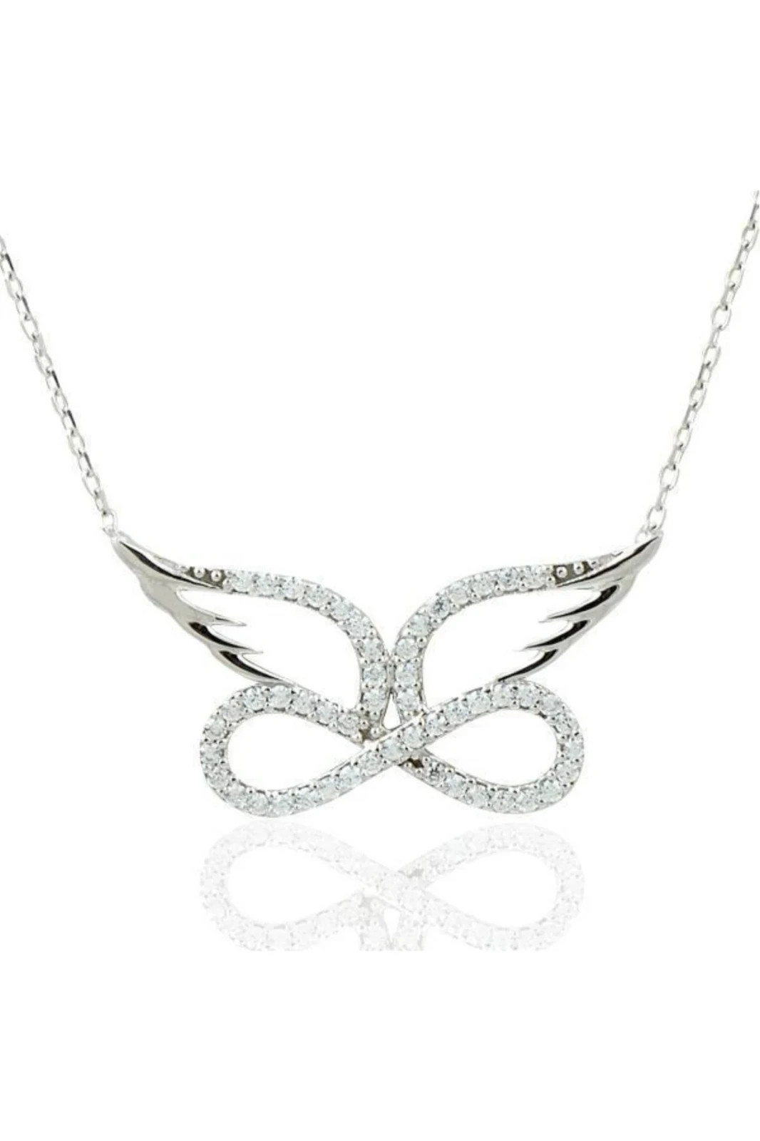 Angel Wing Moissanite Infinity Necklace – 925 Sterling Silver Eternity Pendant