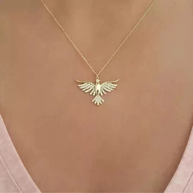 3.00CT Round Cut Lab Created Diamond Women’s Bird Pendant 14k Yellow Gold Finish